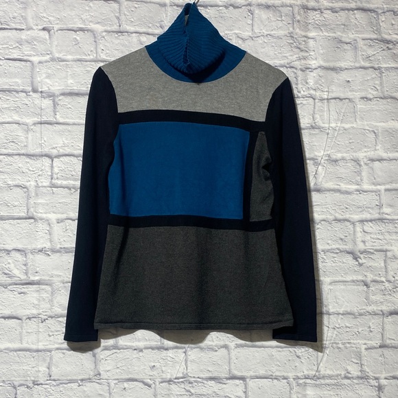 Colorblock Turtleneck Sweater - Gray and Blue - Picture 1 of 8